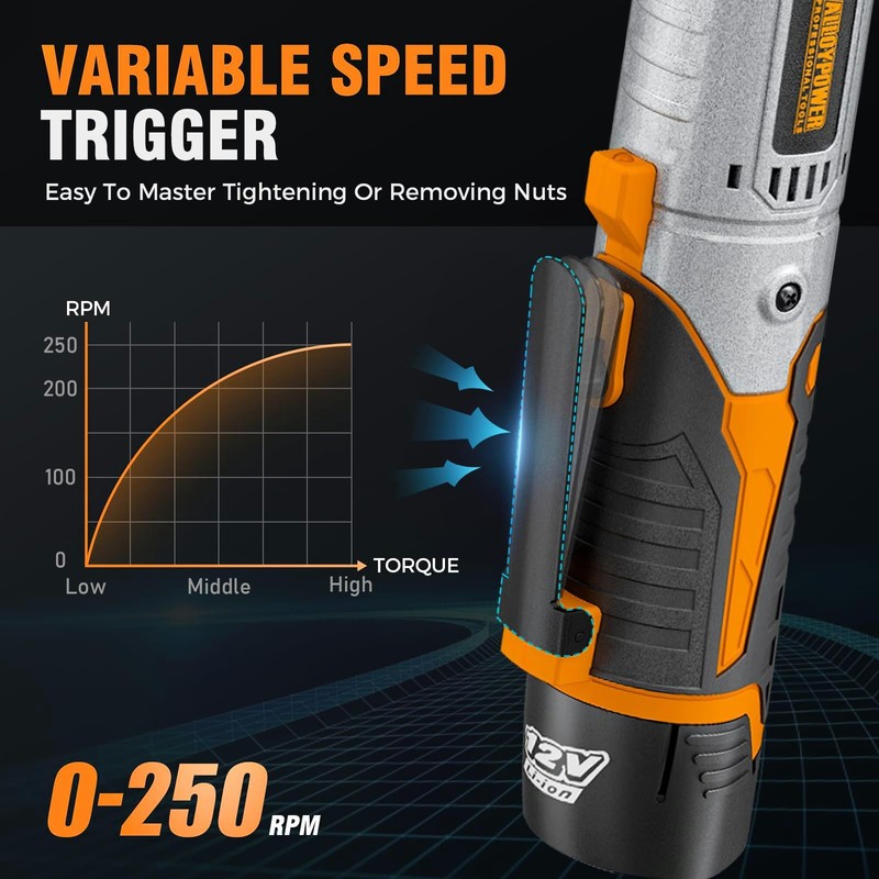 3/8" Cordless Ratchet Wrench Set, 60FT-LBS(80N.m) Electric Ratchet, 12V Extended