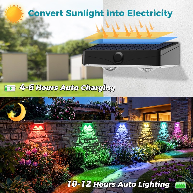kolpop Solar Fence Lights Outdoor,11 Modes & 9 Colors Fence
