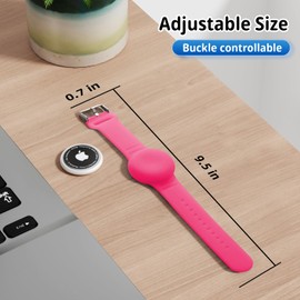 Foweroty AirTag Bracelet for Kids, Waterproof Cute Print Air tag Holder for Kids with Soft Silicone Full Coverage Anti-Lost Hidden Airtag Wristband Accessories for Child, Luminous Pink