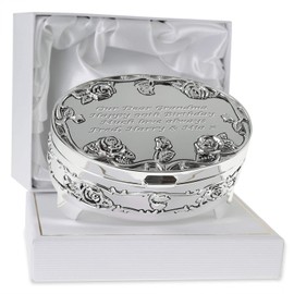 De Walden Girl's 90th Birthday Silver Plated Rose Trinket Box in a Presentation Box for Nan Gran Nanny Grandma Nain