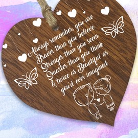 Friendship Gifts For Women, Braver Smarter Stronger Beautiful & Loved Dark Wooden Heart Plaque Sign, Motivational Gifts for Her, Cheer Someone Up, Love You Christmas Birthday Sympathy Gift By Stuff4