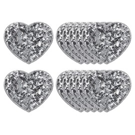 sourcing map 12 Pcs Heart Iron on Patches, 2.36 x 2.75 Inch Embroidery Sequin Patches for Clothing Repair Backpack Shoes Decoration, Silver