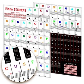 Performore - Piano Key Sticker Sheets 8.22" X 5.66" Removable Piano/Keyboard Letter Note Labels Compatible with 88/61/54/49/37 Keys