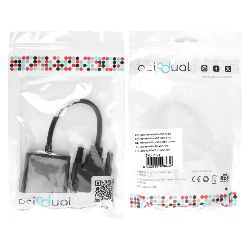 OcioDual DVI-D 24+1 to VGA Adapter, DVI-D Male to VGA