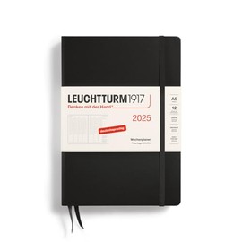 LEUCHTTURM1917 370586 Weekly Planner 2025, Medium A5 Hardcover - 12 Month Calendar, 80 g, Lined - Black