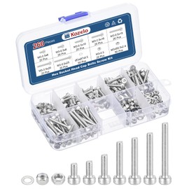 Kozelo 260pcs M3 Socket Head Cap Screws Bolts Nuts Assortment Kit - [M3x6/8/10/16/18/20/25mm] 304 Stainless Steel Allen Socket Drive for 3D Printer