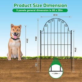 Decorative Garden Fence No Dig Rustproof Metal Fencing Barrier Border for Dog 5 Panels, Garden Fencing for Outdoor Patio Lawn Yard Flower Bed(28 Inches High)