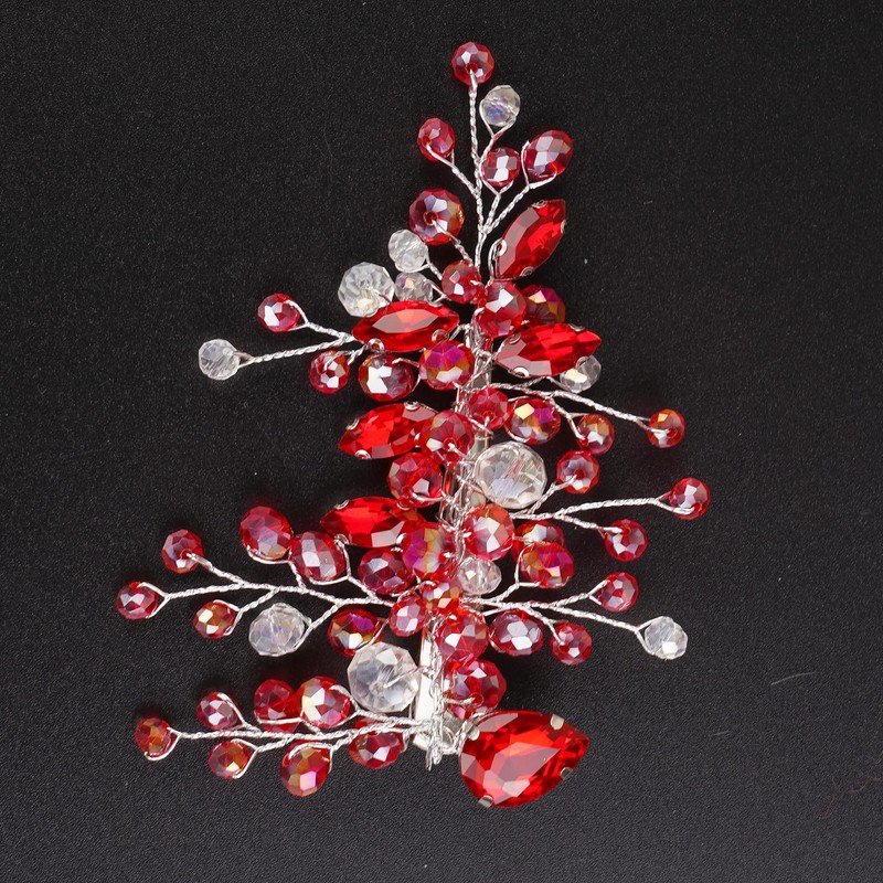 Xerling Tocado de novia de cristal rojo con diamantes de