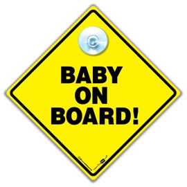 Baby On Board Sign, Suction Cup Baby Car Window Sign 14cm x 14cm