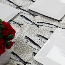 Pinheiro & Pinheiro, Lda Made in Portugal 100% Cotton Tablecloth - Stylish Cobblestone and Sardines Design - Portuguese Craftsmanship for Elegant Dining Décor (71" (1.8M) Round)