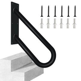 18" Wall Mounted Handrail for Outdoor Steps, U-Shaped Grab Bars for 1-2 Steps, Black Metal Stair Railings for Porch, Garden, Indoor & Outdoor Use