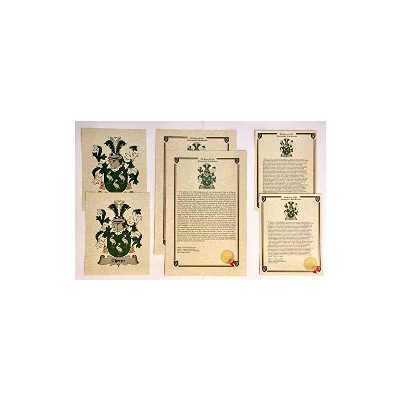 Coat of Arms and Last Name History Print Set (2