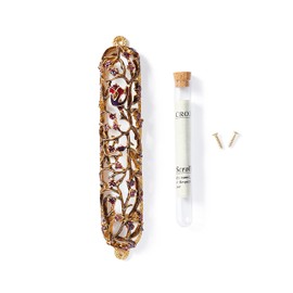 Creative Judaica Grapes on Vine Mezuzah Case 6" Décor for Home Door Enamel Made from Strong Materials and Embellished with Crystals Cover for Hebrew Scroll Parchment Handmade Art (Gold | Red)