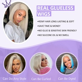 Msviki 5x5 Glueless Platinum Blonde Bob Human Hair Wig 180% Density Short Bob Pre Plucked Pre Cut HD Lace Front Wigs Remy Brazilian Hair Wigs for Black Women 12 Inch