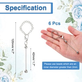 PATIKIL Beadable Charms, 6 Pcs Beadable Keychain Charm Beadable Cup Accessories Blank Beaded Decoration for Tumblers with Handle Cup Chains for DIY Crafts Making, Silver Plating