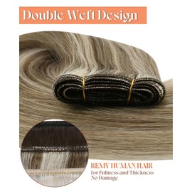 Sunny Hair Weft Hair Extensions Human Hair Sew in Extensions Human Hair Straight Real Hair Extensions for Women 18inch Ash Brown Highlighted Platinum Blonde