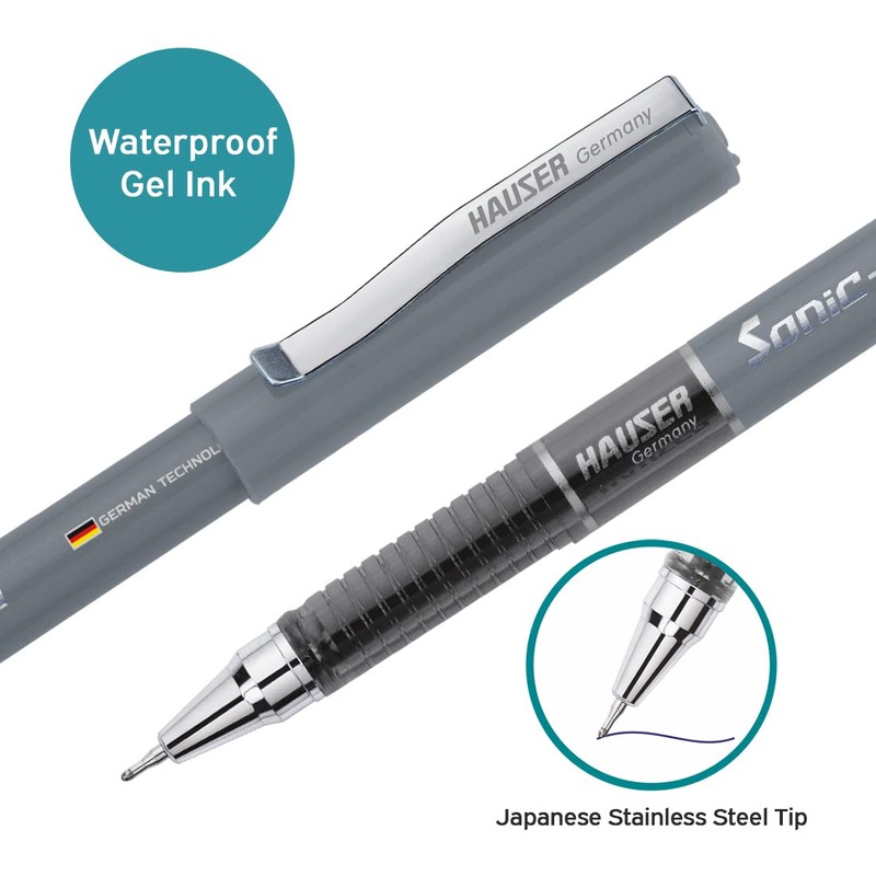 Hauser Sonic Water Proof Gel Ink Pen Black Pack of