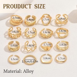 XSDSLS 16 Pcs Gold Chunky Rings for Women Stackable Knuckle Rings Thick Open Rings Adjustable Rings Finger Ring Thumb Rings Joint Ring Jewelry Gifts for Girls