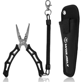 Fishing Pliers for Saltwater & Freshwater, with line Cutter, 6 or 7.5 inch, Hook Remover Pliers, SUS420 Jaws with Titanium Coating, Tungsten Carbide Cutter (Black, 6 inch)