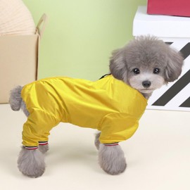Dog full body raincoat, Dogs coats with legs, lightweight waterproof jacket, zipper closure, puppy jumpsuit with leash hole and reflective strip safety - Yellow - XL
