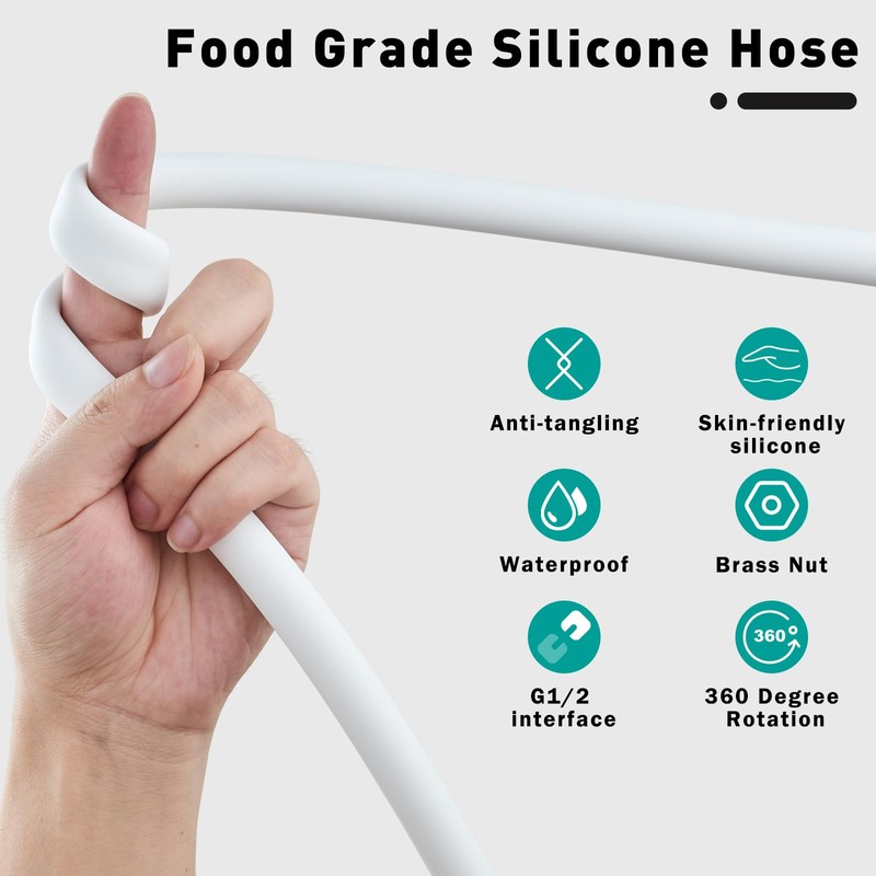 Ultra-Soft Silicone Shower Hose 59 Inches - Handheld Extra Long
