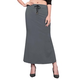 KNETLI Cotton Lycra Saree Shapewear Petticoat for Women,Fish Cut Shapewear, Darkgrey, Large