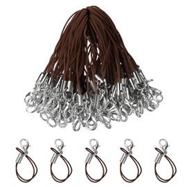 HARFINGTON 200Pcs Clasp Cords Clasp Strap Lanyard Charm Short Finger Rope with Lobster Clasp for Cellphone Cases Keychain DIY Jewelry Making, Coffee
