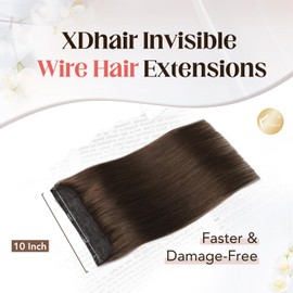XDhair Wire Hair Extension Medium Dark Brown Hair Extensions Real Human Hair with Invisible Adjustable Size Transparent Fish Line 14 Inch 70g