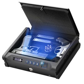 Biometric Quick Access Gun Safe for 2 Pistols,3 Ways Unlock Fingerprint Digital PIN Key,Portable Handgun Safe with LCD Screen, Lock Box for Bedroom Bedside Nightstand and Car,JuJuSafeWin