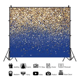 Leowefowa 8x6ft Vinyl Backdrop Blue and Gold Glitter Backdrop Navy Blue Photography Background Birthday Party Decor Banner Men Women Adult Kids Bridal Baby Shower Backdrop Photo Studio Booth Props