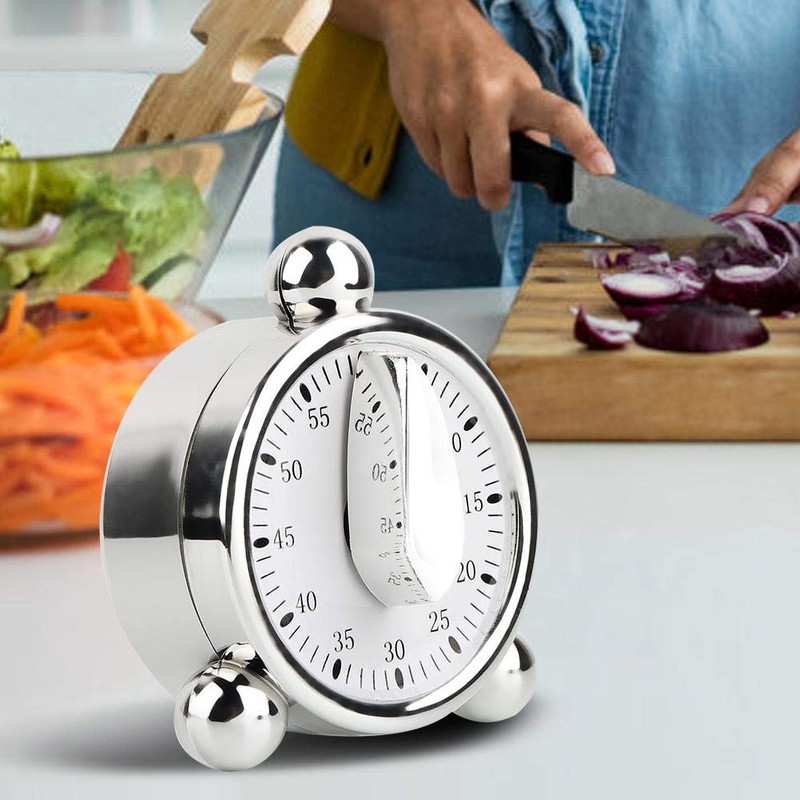 60 Minutes Kitchen Timer, Stainless Steel Egg Shaped Mechanical Cooking
