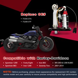 75305-07A 75268-07F Fuel Pump Module Assembly Compatible with Harley-Davidson Sportster 883 Sportster 1200, Forty-Eight, Iron 1200, Iron 883, Seventy-Two, fits for XR1200 XL1200 XL883 2007-2019
