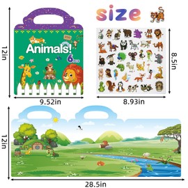 211 PCS Animals Reusable Sticker Books for Kids 2-4, 6 Sheets Reusable Stickers for Toddlers 1-3, Cute Waterproof Toddler Stickers Age 2-4, Window Clings Travel Learning Toys Educational Stickers