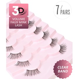 Onlyall False Eyelashes, Half Eyelashes, Natural Look, Thin Eyelashes, Transparent Band Eyelash Pack, Half Eyelashes, Corner Eyelashes, Accent Eyelashes, 3D Mink Eyelashes, 7 Pairs C06