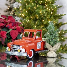 Zaer Ltd. Red Metal Christmas Pickup Truck Decoration (Medium 18" Long)