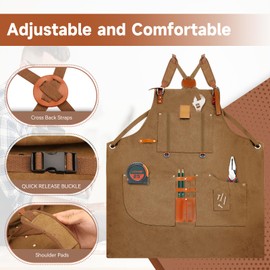 HISUEKIG Tool Work Welding Aprons for Men and Women with 8 Pockets, Canvas Woodwork Apron, Wood Working Tools, Woodworking Waterproof Apron for Bbq, Cooking, Gardening, Welding （Brown）