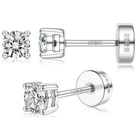 Thunaraz Moissanite Earrings, Round Cut Stud Earrings 925 Sterling Silver Earrings for Women Men Silver-4mm(0.3ct)