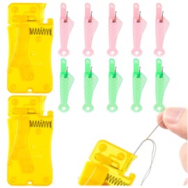 HKYLRAT 12pcs Needle Threader for Sewing Machine,Fish Sewing Machine Needle Threader and Automatic Needle Threaders for Hand,Stitching Sewing Machine Quick Needle Threading Yellow Green Pink