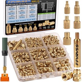 320+6 piezas M2 M2.5 M3 M4 M5 Insertos roscados de latón premium, kit surtido de tuercas moleteadas de latón métrico con herramienta de inserción de a