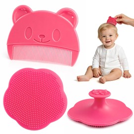 Baby Hair Brush, Cradle Cap Brush Treatment for Baby, Soft Scalp Massager Shampoo Brush and Baby Comb Set for Newborns & Toddlers (Pink)