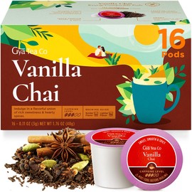 Gya Tea Co Vanilla Chai Black Tea Pod (16 ct) - High Caffeine Chai Latte Tea for Refreshed & Energy