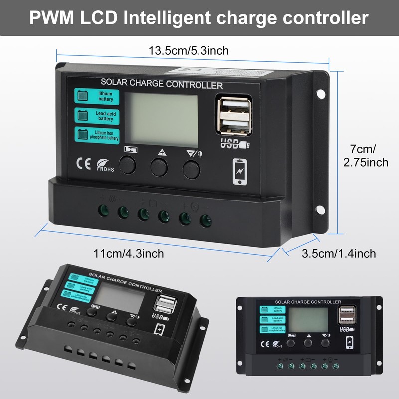 20W 12V Solar Panel Kit with 10A Charge Controller High