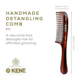 Kent Peine desenredante de cabello grueso 21T, dientes anchos para cabello largo y grueso, rizado y ondulado, peine desenredante para cabello húmedo y