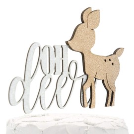 NANASUKO Baby Shower Cake Topper - oh deer - Double Sided Silver Glitter with Champagne Doe - Premium Quality Made in USA