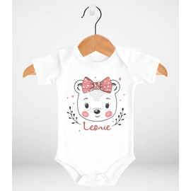 SpecialMe® Baby Bodysuit with Name Print Let Bear Motif Short Sleeve Organic Cotton Girls Boys, Girls' White