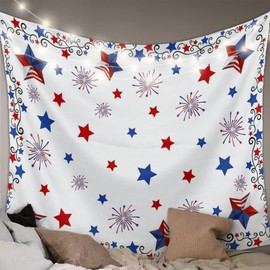 American Flag Patriotic Stars 4th of July Tapestry Wall Hanging Tapestries Freedom Fireworks Aesthetic Tapestry for Independence Day Bedroom Living Room Dorm College Wall Decor Backdrop 50x60