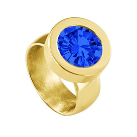 Quiges Gold Stainless Steel Ring Shiny 12 mm Mini Coin Holder and Interchangeable Zirconia Coin in Various Sizes, Stainless Steel, blue