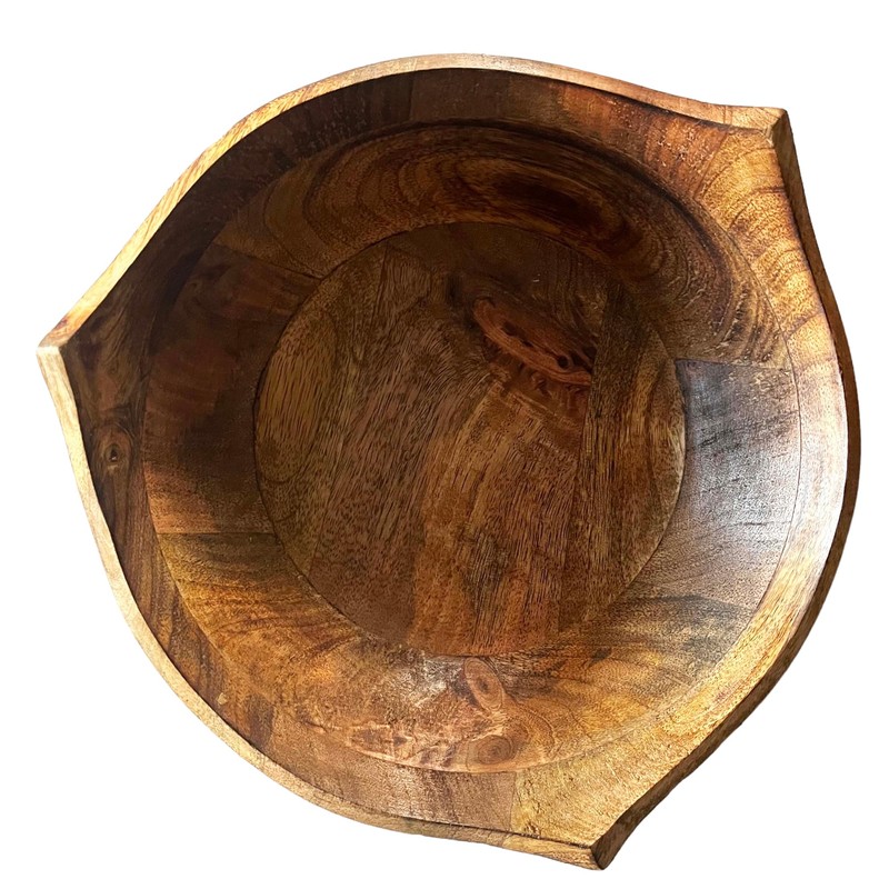Large 29cm Hand-Carved Mango Wood Bowl – Natural Grain, Decorative