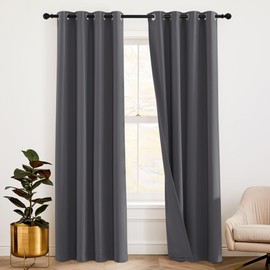 RYB HOME 3-in-1 Soundproof - Blackout - Thermal Insulation Living Room Divider Curtains, Large Bay Window Noise Blocker Curtains for Bedroom Theatre Apartment, Grey, W 52 x L 102 inches, 2 Panels