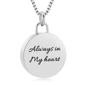 XSMZB Round Memorial Cremation Jewelry for Ashes Always in My Heart Keepsake Ashes Necklace of Loved One Funeral Cremation Pendants(Silver)